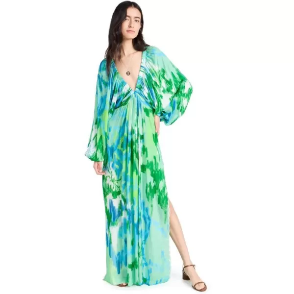 Womens Caftan Dress with Printed SlipBlue Green