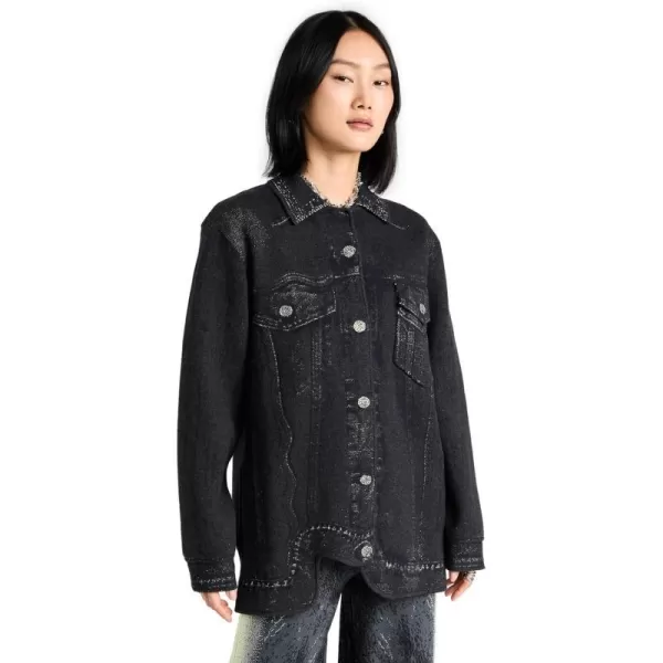 Womens Hana Denim Print Oversized JacketBlack Green