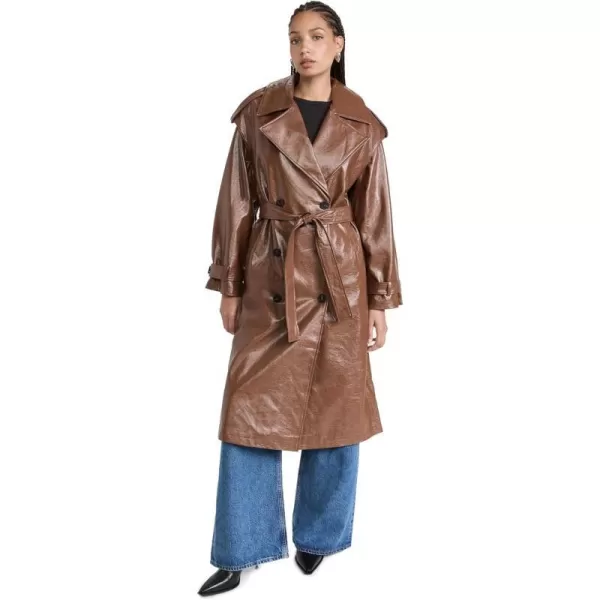 Womens Isa Crinkle Faux Leather Trench CoatCamel