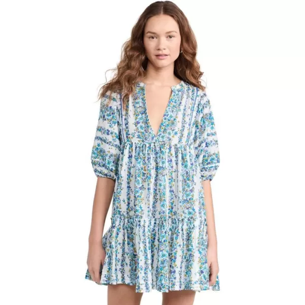 Womens Mini Dress AriaBlue Waves Flowers