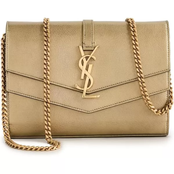 YSL Womens PreLoved YSL Gold Calfskin Chain Wallet Gold One SizeGold