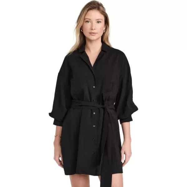 endless rose Blouson Sleeve Belted Shirt DressBlack