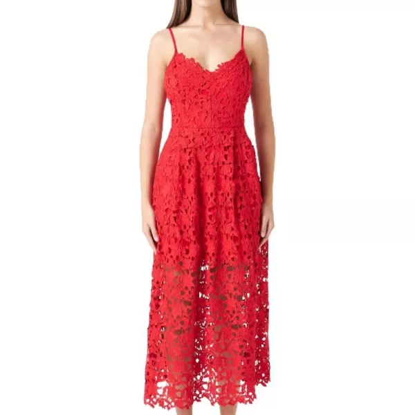 endless rose Lace Cami Midi DressRed