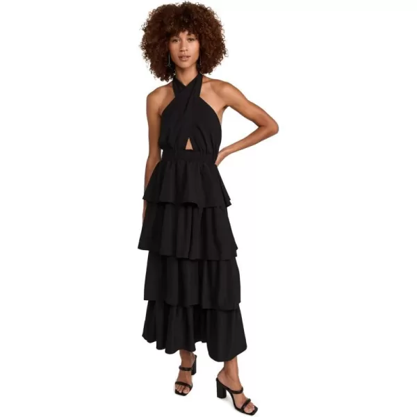 endless rose Womens Crossed Halter Neck Tiered Maxi DressBlack