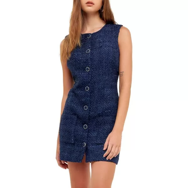 endless rose Womens Sleeveless Tweed Mini DressNavy