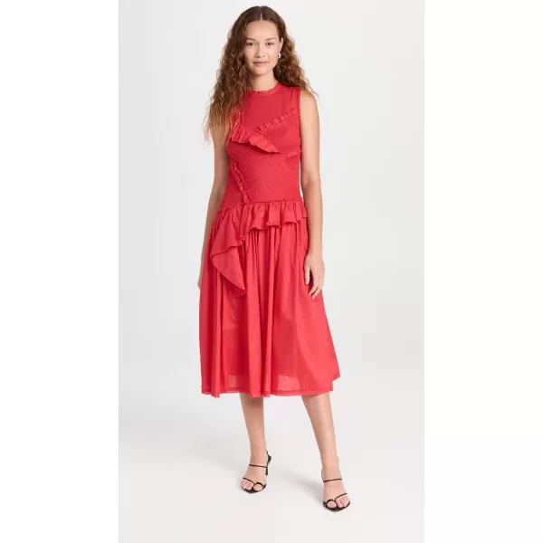 31 Phillip Lim Womens Cotton Voile Midi Dress with SmockingApple Red