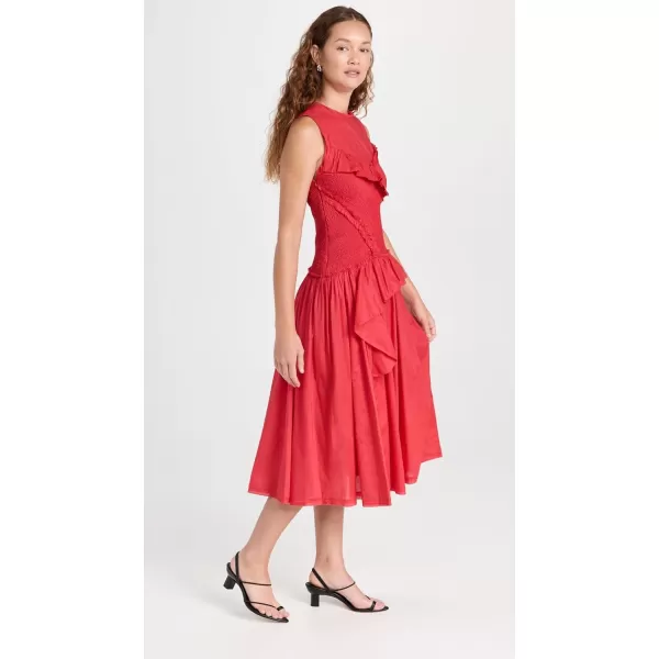 31 Phillip Lim Womens Cotton Voile Midi Dress with SmockingApple Red