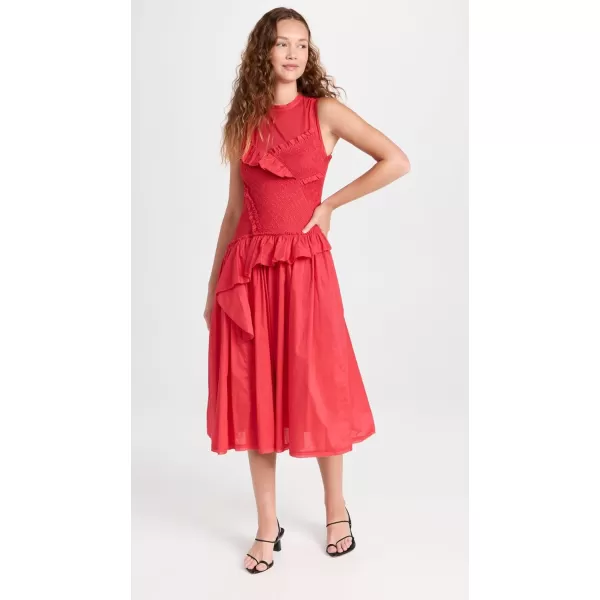 31 Phillip Lim Womens Cotton Voile Midi Dress with SmockingApple Red