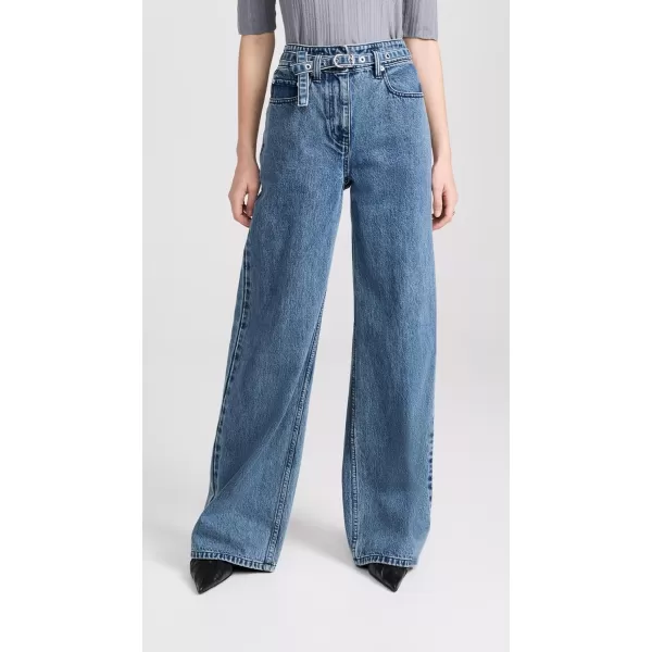 31 Phillip Lim Womens Denim Wide Leg Belted JeansBlue