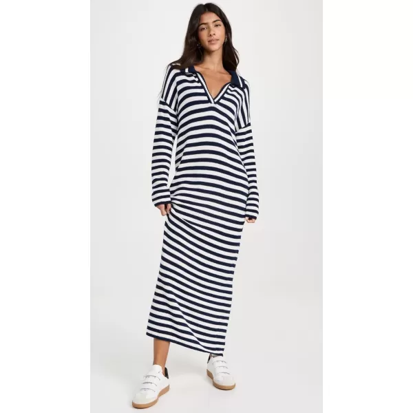 525 Womens Stripe Polo Maxi DressDark Blue Multi