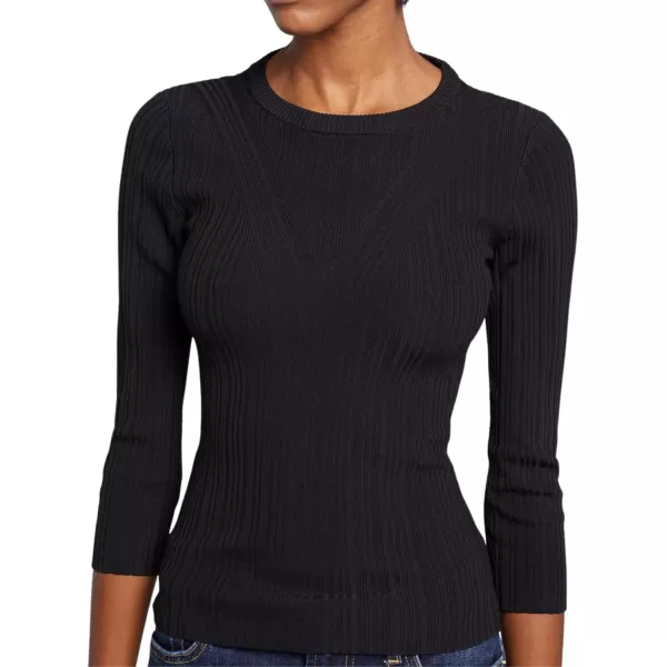 7 For All Mankind Womens Detailed Back Rib 34 Sleeve Top SweatshirtBlack