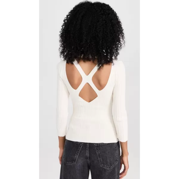 7 For All Mankind Womens Detailed Back Rib 34 Sleeve Top SweatshirtCream