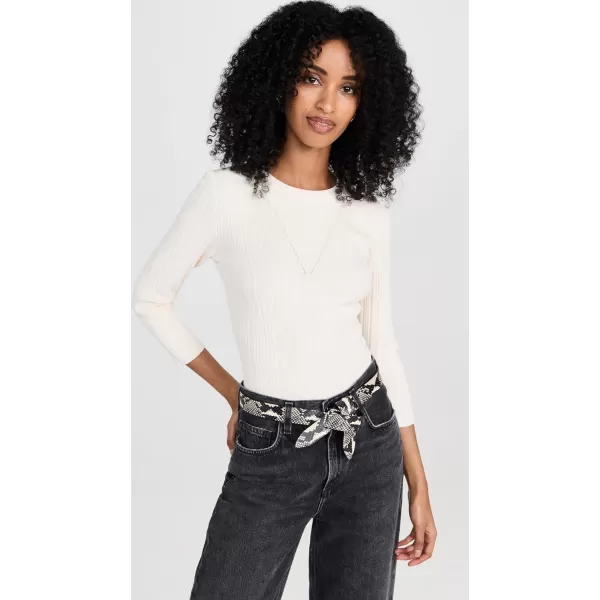 7 For All Mankind Womens Detailed Back Rib 34 Sleeve Top SweatshirtCream