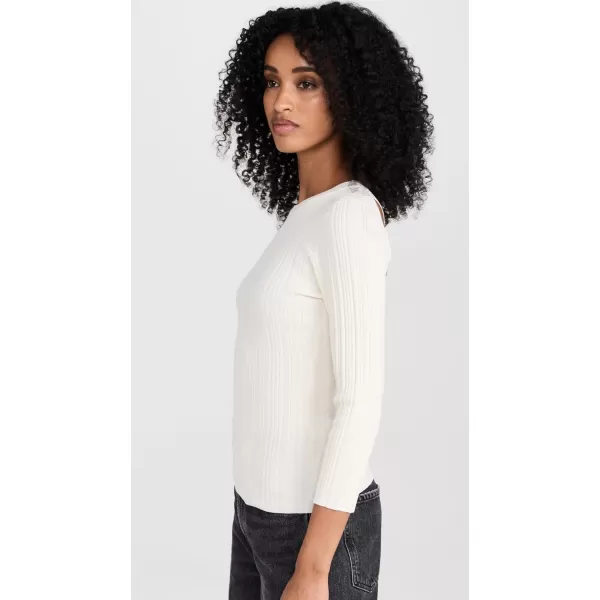 7 For All Mankind Womens Detailed Back Rib 34 Sleeve Top SweatshirtCream