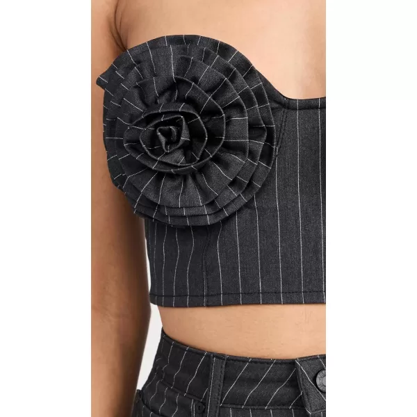 AFRM Womens Kiko Rosette Bandeau TopCharcoal White Pinstripe