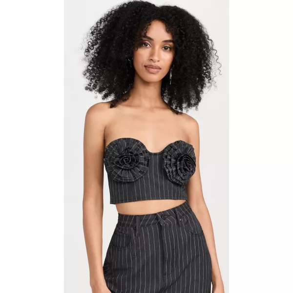 AFRM Womens Kiko Rosette Bandeau TopCharcoal White Pinstripe