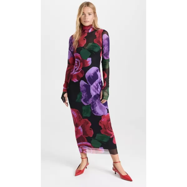 AFRM Womens Shailene Mesh Turtleneck Midi DressOversized Bloom