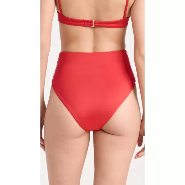 AGUA BENDITA Womens Brina Shaka Solid Bikini BottomsRed