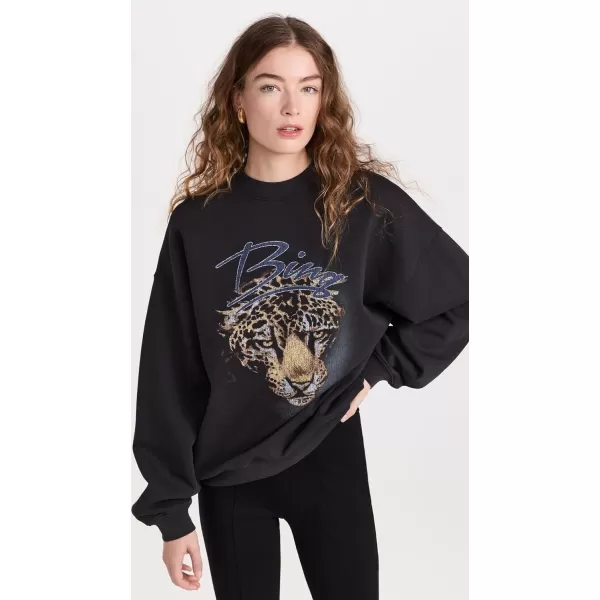 ANINE BING Womens Harvey Crew Leopard SweatshirtVintage Black