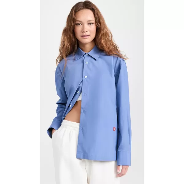 Alexander Wang Womens Button Up Long Sleeve Shirt with Logo Apple PatchDark Iris