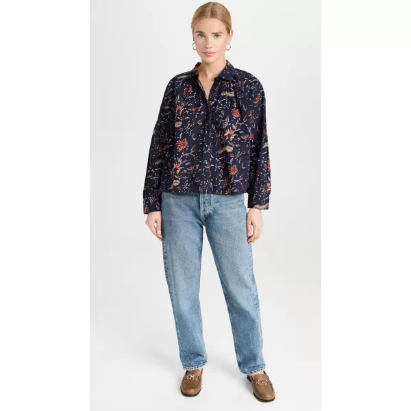 Apiece Apart Womens Kira Button Up BlouseIndigo Jardin Block Print