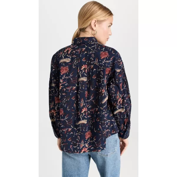 Apiece Apart Womens Kira Button Up BlouseIndigo Jardin Block Print