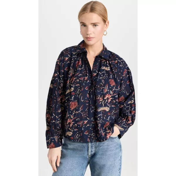 Apiece Apart Womens Kira Button Up BlouseIndigo Jardin Block Print