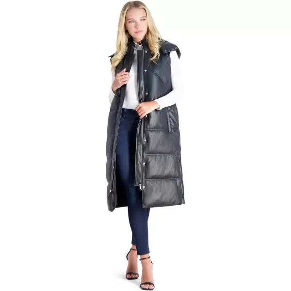 Avec Les Filles Faux Leather Maxi Puffer Vest for WomenBlack