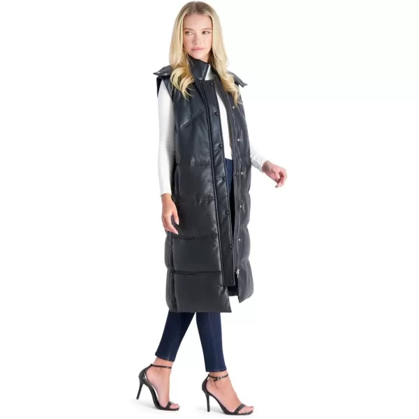 Avec Les Filles Faux Leather Maxi Puffer Vest for WomenBlack