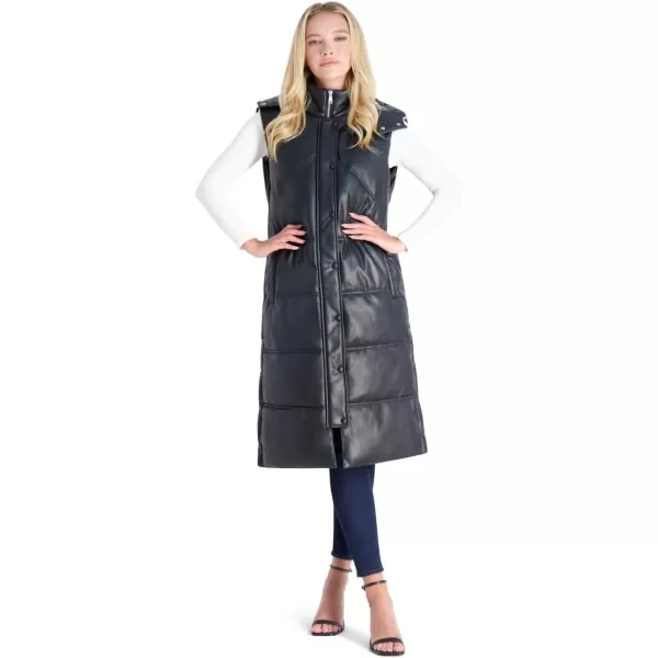 Avec Les Filles Faux Leather Maxi Puffer Vest for WomenBlack