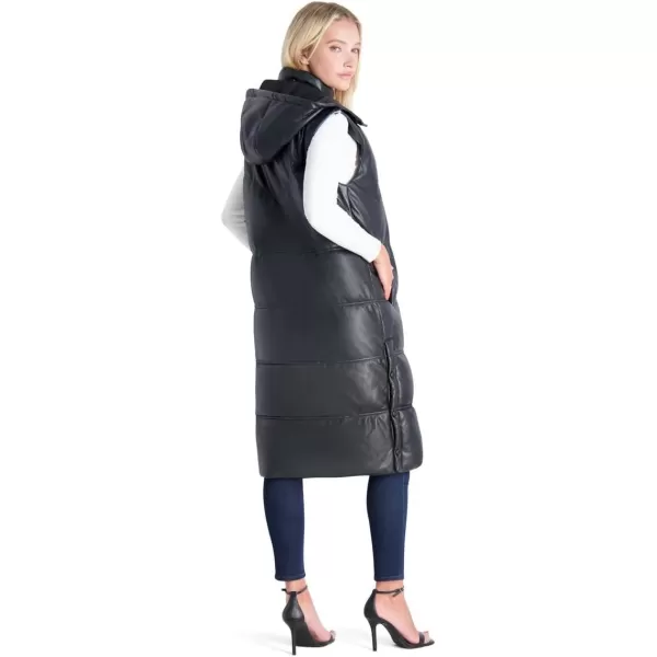 Avec Les Filles Faux Leather Maxi Puffer Vest for WomenBlack