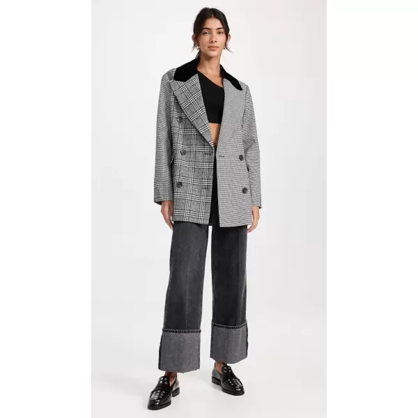 Avec Les Filles Womens Double Breasted BlazerHoundstooth Plaid Combo