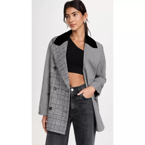 Avec Les Filles Womens Double Breasted BlazerHoundstooth Plaid Combo