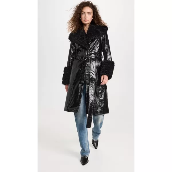 Avec Les Filles Womens Faux Leather TrenchBlack