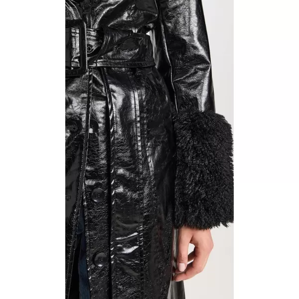 Avec Les Filles Womens Faux Leather TrenchBlack