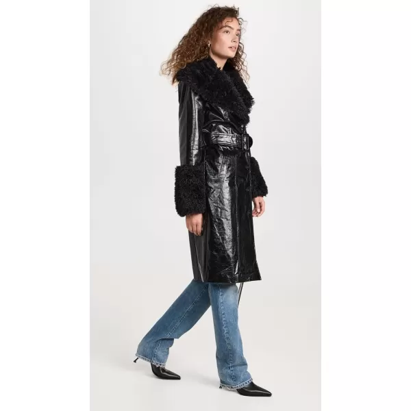 Avec Les Filles Womens Faux Leather TrenchBlack