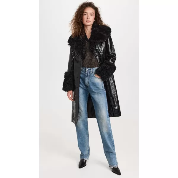 Avec Les Filles Womens Faux Leather TrenchBlack