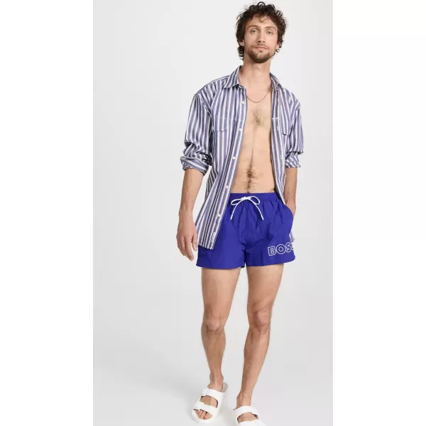 BOSS Mens Standard Big Logo Swim TrunkBlue Aegean