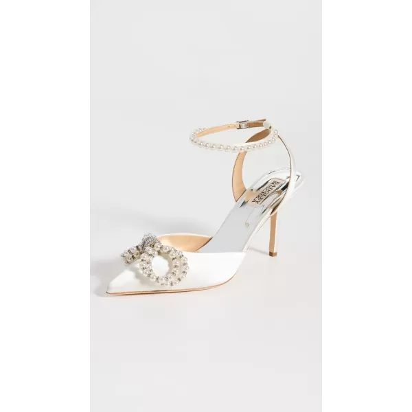 Badgley Mischka Faint Stiletto Heel with Pearl BowWhite Satin