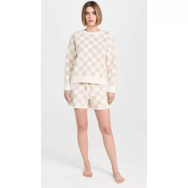 Barefoot Dreams Womens Cozy Cotton Checkered ShortsOatmealCream