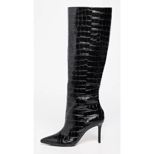 Black Suede Studio Womens Tory Knee High Pointy Toe Mid Heel BootsBlack Shiny Croc