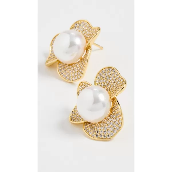 By Adina Eden Womens Three Petal Pearl Stud EarringsGold