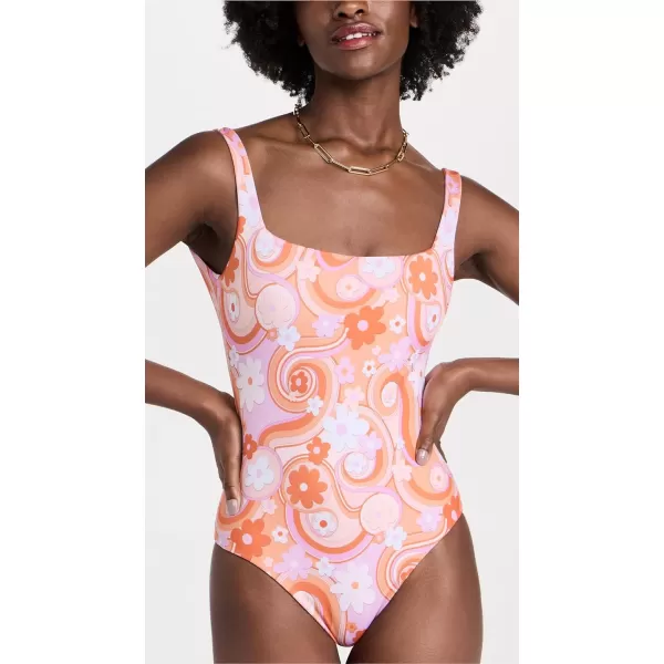 CIN CIN Womens Classic SquareNeck SwimsuitBloom