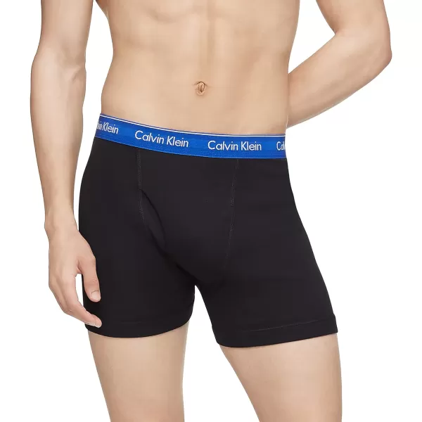 Calvin Klein Mens Cotton Classics 3Pack Boxer BriefBlack Bodies W Royalty  Army Green  Flaz Heather