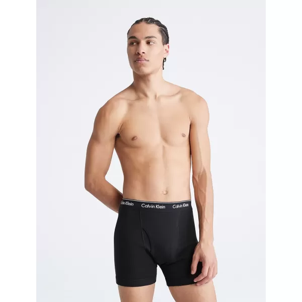 Calvin Klein Mens Cotton Classics 3Pack Boxer BriefBlack Bodies W Summer Taupe  Fiesta  Black