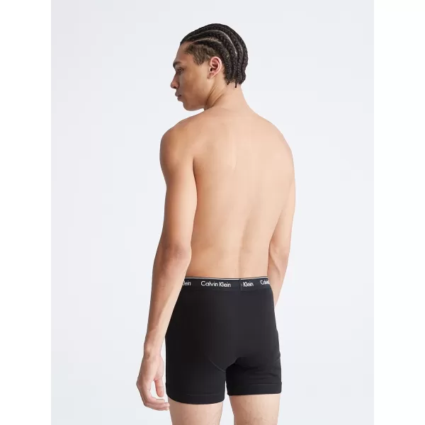 Calvin Klein Mens Cotton Classics 3Pack Boxer BriefBlack Bodies W Summer Taupe  Fiesta  Black