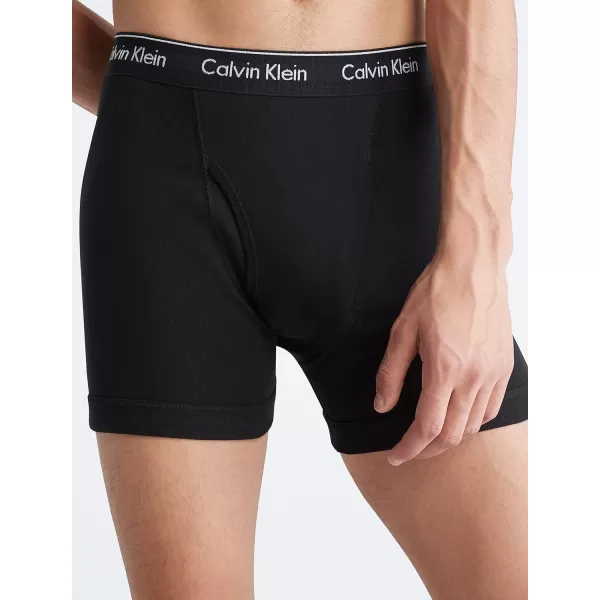 Calvin Klein Mens Cotton Classics 3Pack Boxer BriefBlack Bodies W Summer Taupe  Fiesta  Black