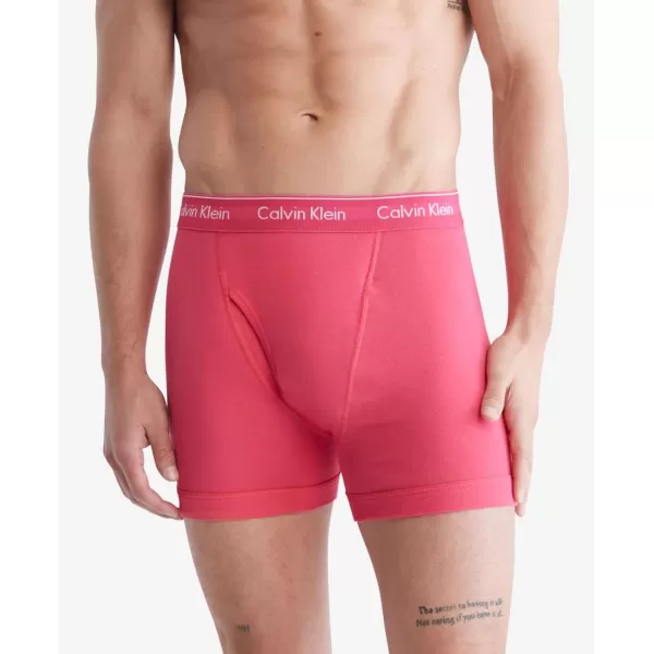 Calvin Klein Mens Cotton Classics 3Pack Boxer BriefCerise Lipstick  Grey Heather  Blue Edge