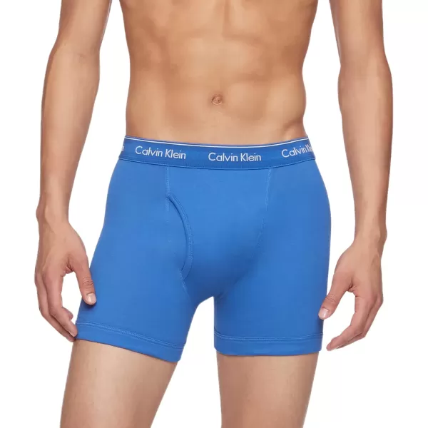 Calvin Klein Mens Cotton Classics 3Pack Boxer BriefMedieval Blue  Minnow  Blue Bay