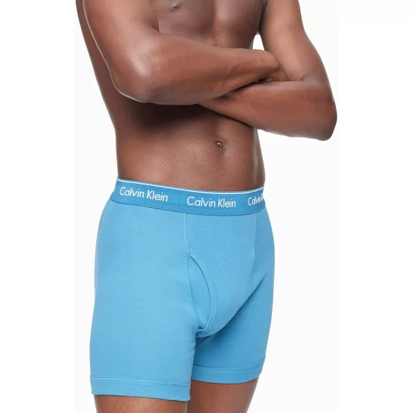 Calvin Klein Mens Cotton Classics 3Pack Boxer BriefTapestry Teal  Dove  Grey Heather